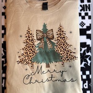 Gildan Cream Long Sleeve Tee with Christmas Tree Design